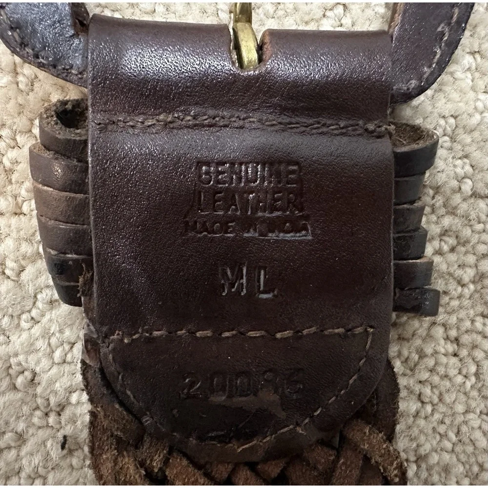 Vintage Genuine‎ Leather Braided Woven Belt Brown Wide Buckle Y2K Boho M/L